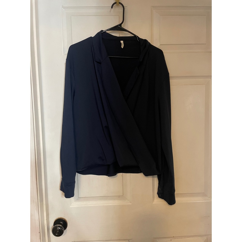 Halara Navy Blue Long Sleeve Wrap Blouse Surplice V-Neck Top XL